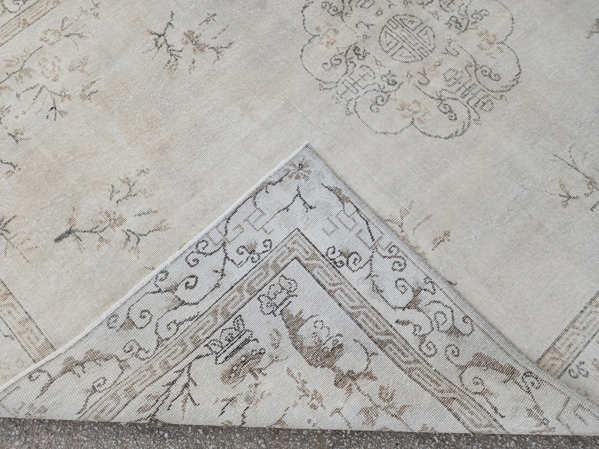 Oushak Neutral Rug 7x10, Turkish Hand Knotted Wool Rug, Bohemian Home Decor