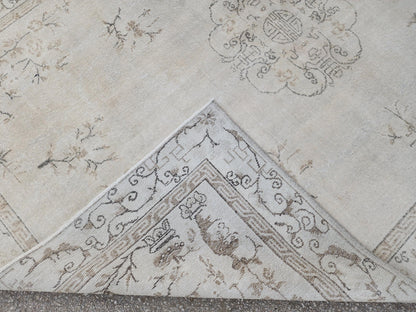 Oushak Neutral Rug 7x10, Turkish Hand Knotted Wool Rug, Bohemian Home Decor