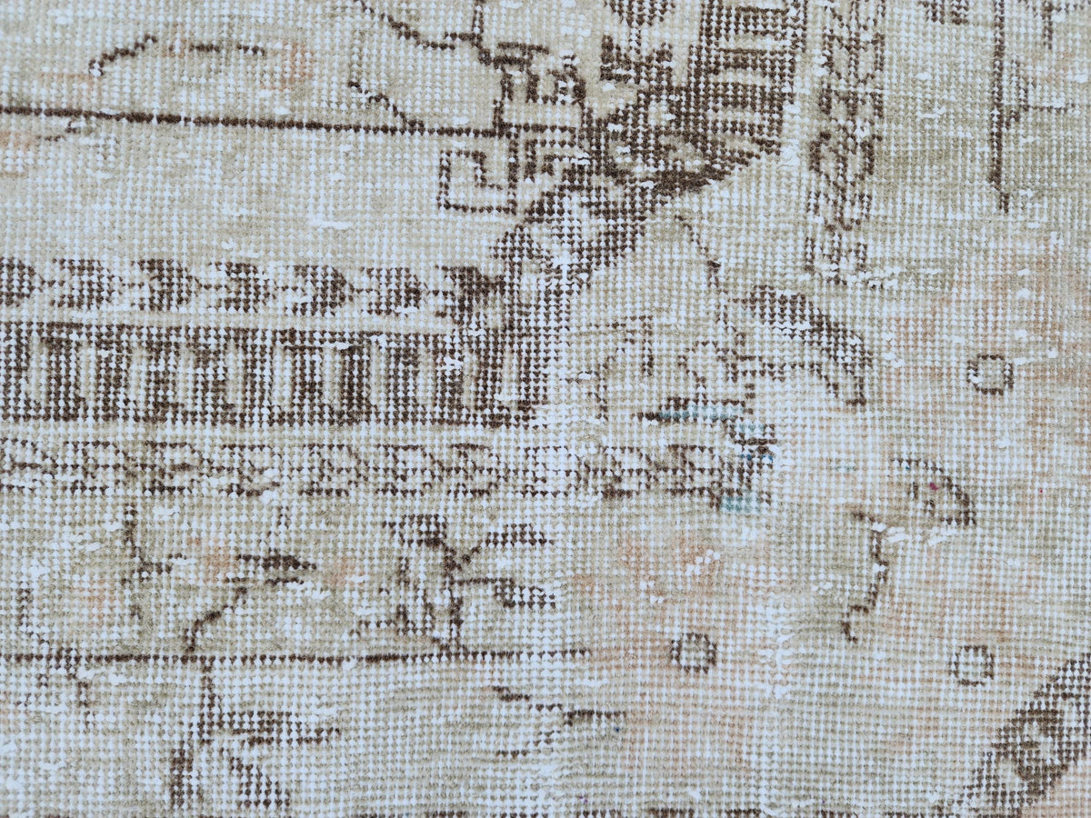 7x10 Hand-Knotted Wool Oushak Rug: Turkish Beige Distressed Carpet