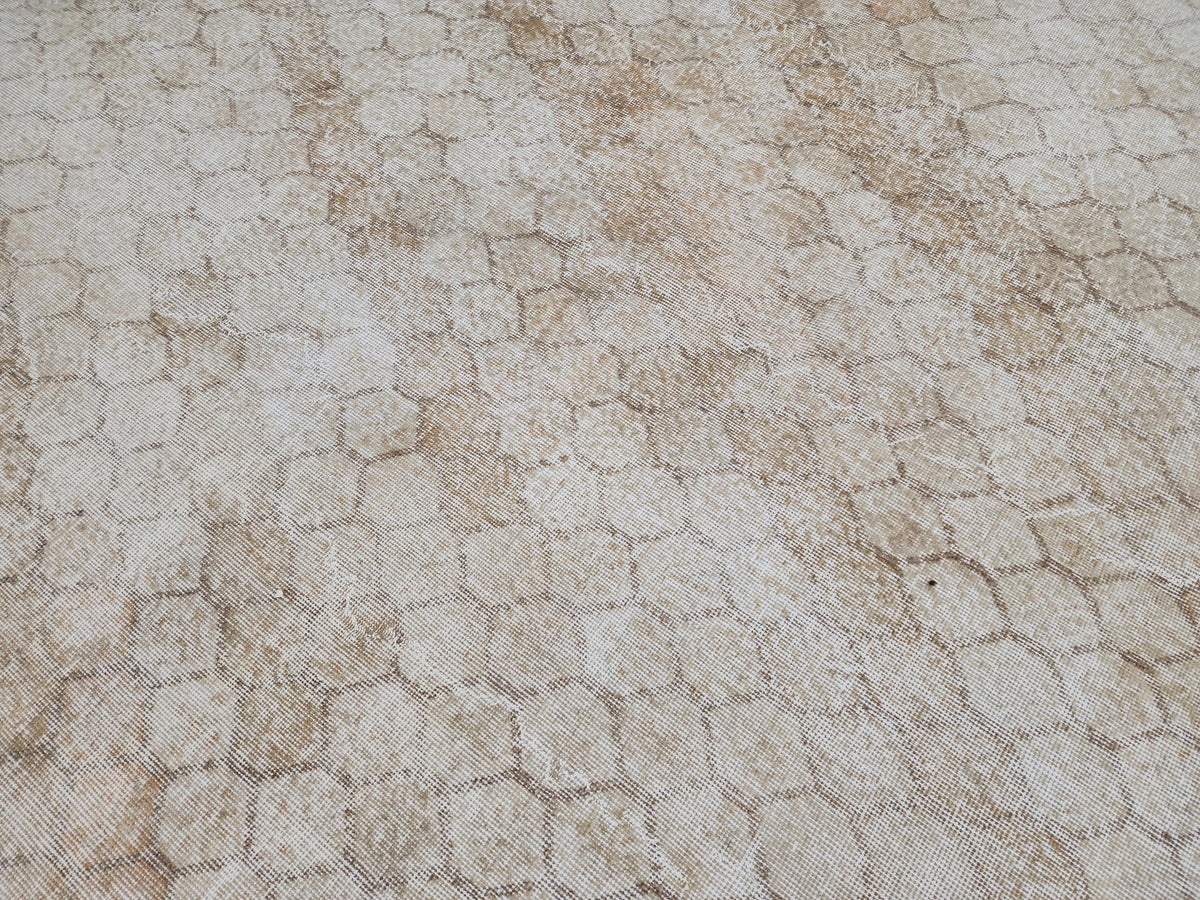 7x10 Turkish Oushak Rug: Neutral Geometric Wool Area Rug