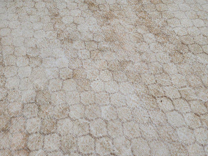 7x10 Turkish Oushak Rug: Neutral Geometric Wool Area Rug