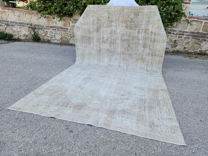Neutral Area Rug 6x10: Hand Made Rustic Decor, Beige And Brown Turkish Carpet