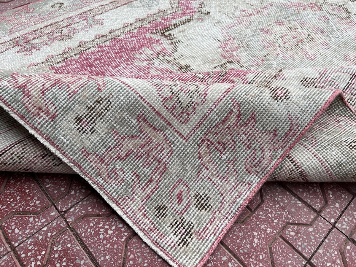Handwoven Turkish Oushak Rug: 4x7 Boho Wool Cotton Rug