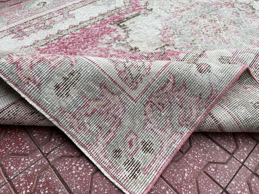 Handwoven Turkish Oushak Rug: 4x7 Boho Wool Cotton Rug