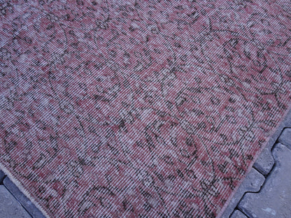 Handwoven Turkish Rug 7x10: Faded Red Wool & Cotton, Dining Room Decor