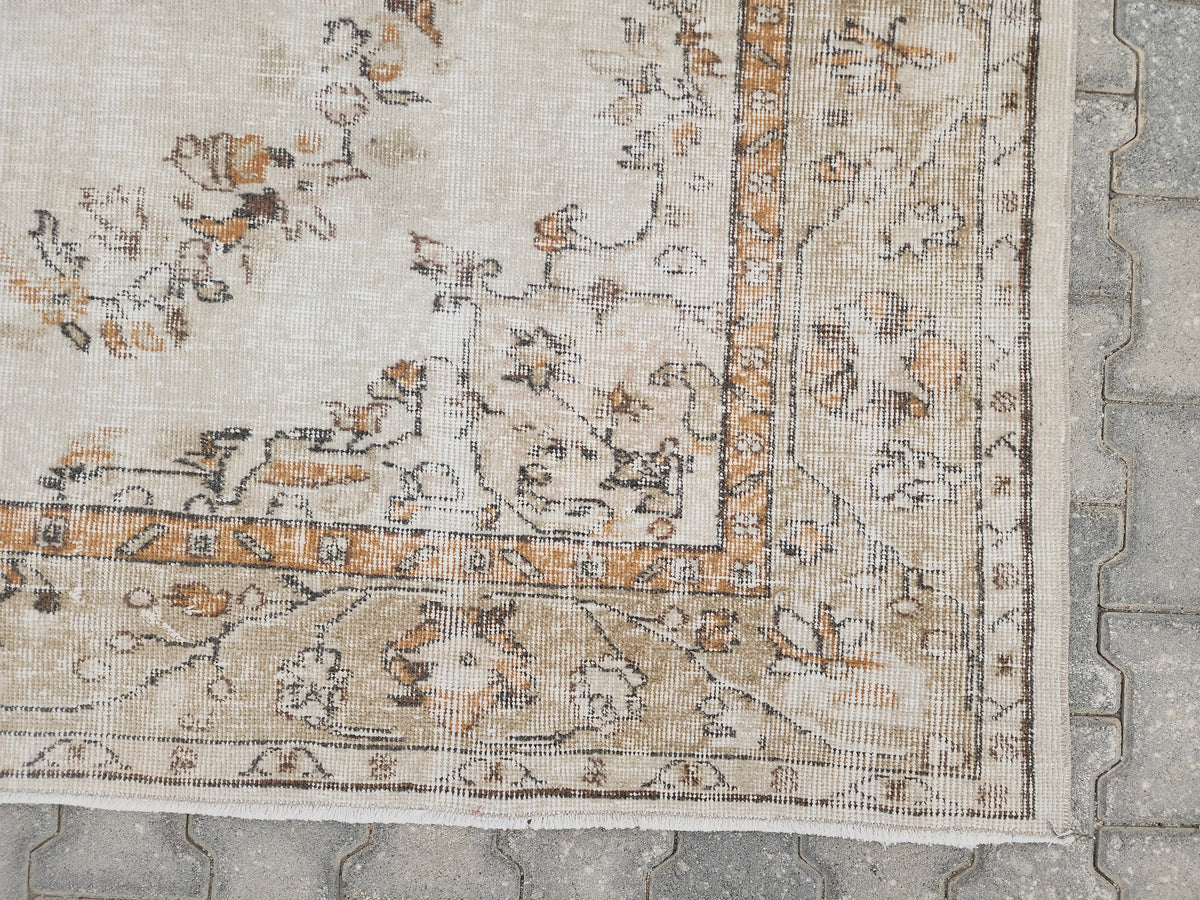 Turkish Rug 6x9, Neutral Medallion Hand Made, Living Room Area Decor