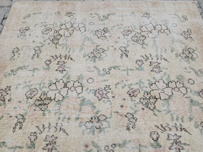 3x6 Vintage Turkish Oushak Rug: Handwoven Wool & Cotton
