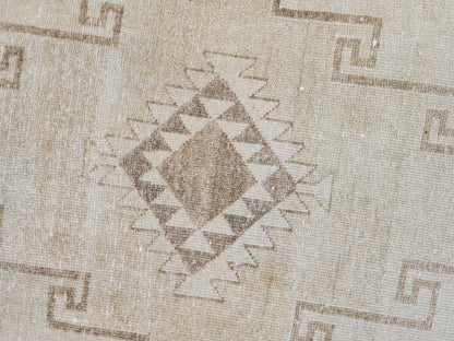 Turkish Neutral Vintage Runner Rug 2.7x12 ft, Carpet For Kitchen Rustic Boho