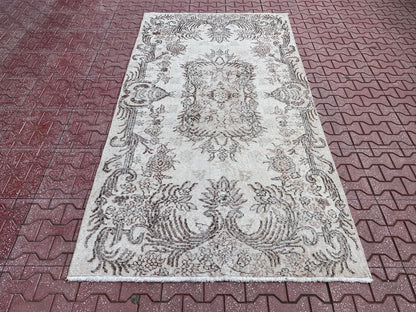 Handwoven Turkish Oushak Rug: 4x7 Wool Cotton Blend