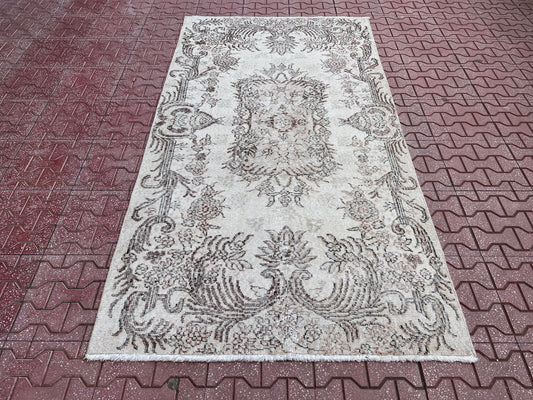 Handwoven Turkish Oushak Rug: 4x7 Wool Cotton Blend