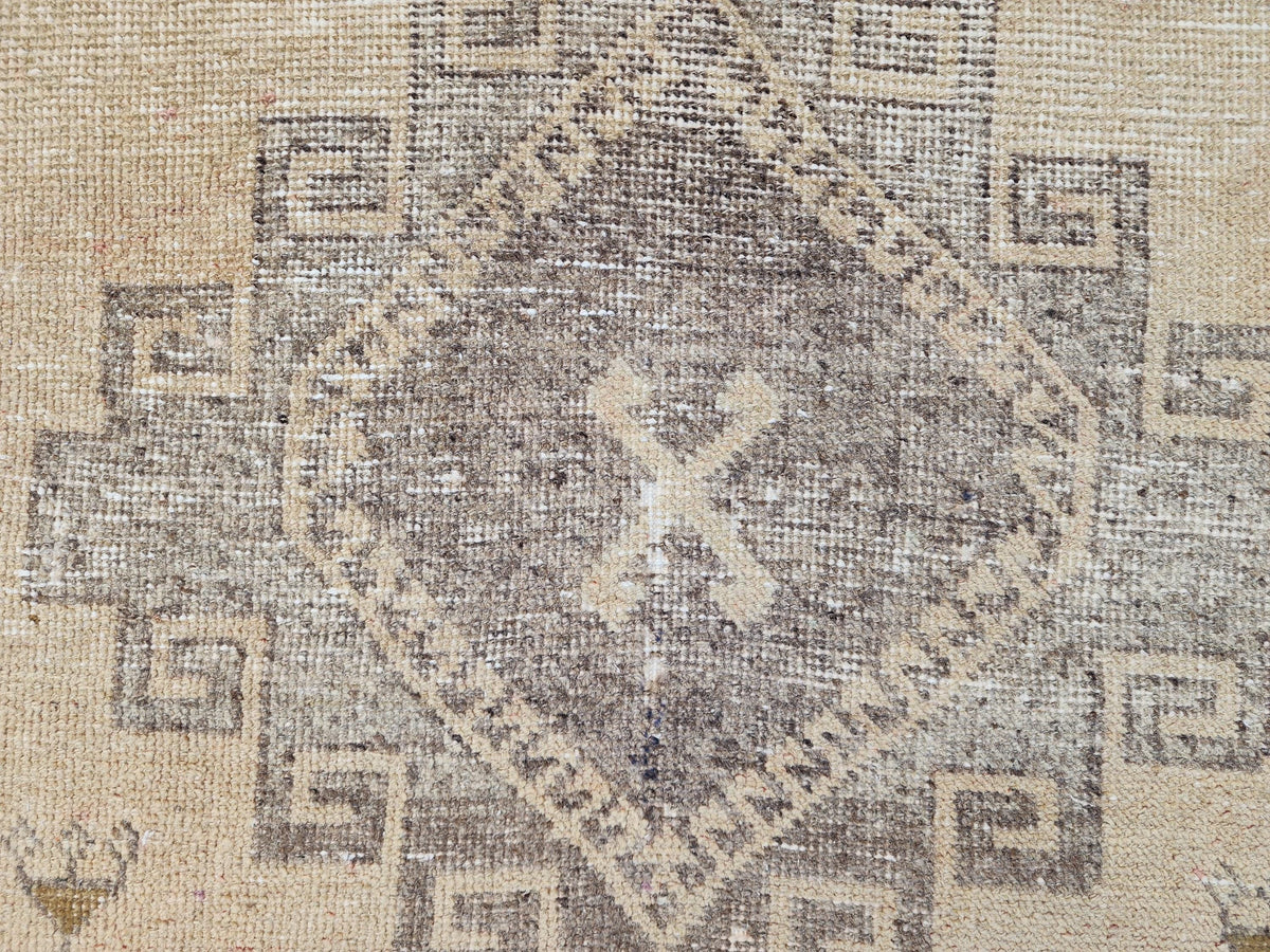 Neutral Wool Runner Rug 2.7x11 ft, Turkish Hand Knotted Beige and Brown, Home Kitchen Decor