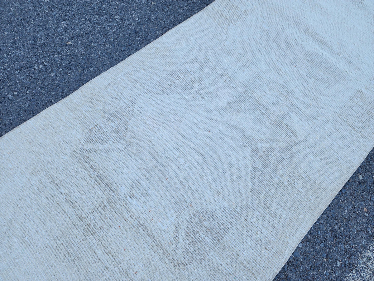 3x12 Neutral Runner Rug, Turkish Hand Knotted, Up Cycled Wool, Kitchen Decor