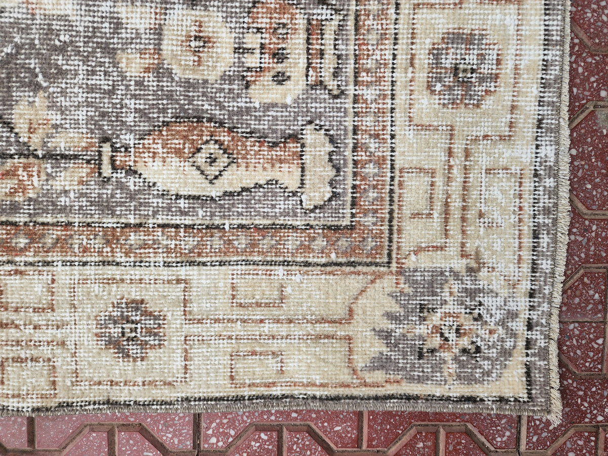 Vintage Turkish Oushak Rug 3x6: Handwoven Wool & Cotton