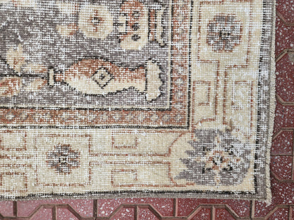 Vintage Turkish Oushak Rug 3x6: Handwoven Wool & Cotton