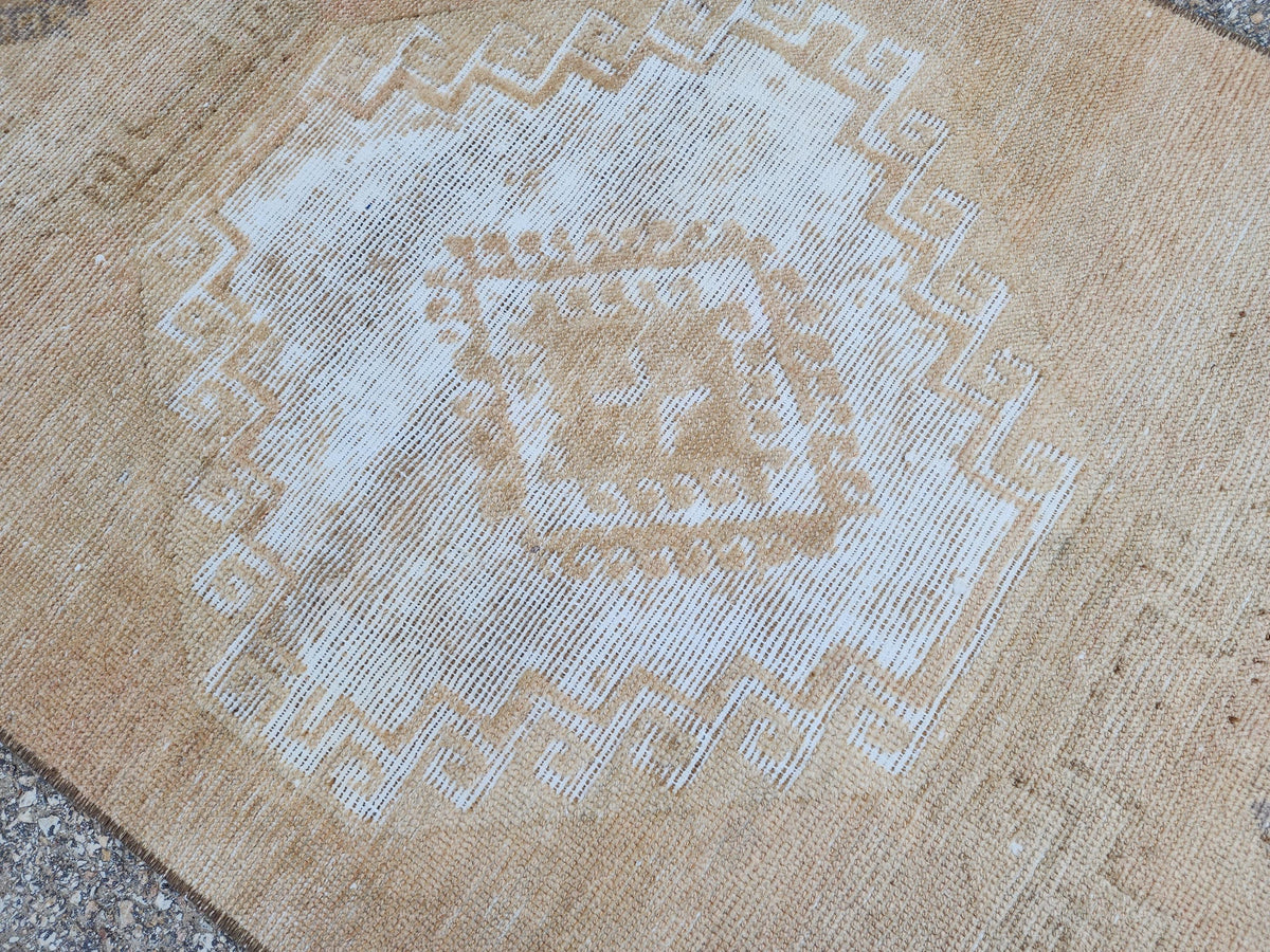 3x12 Brown Turkish Runner Rug: Neutral Geometric Farmhouse Style
