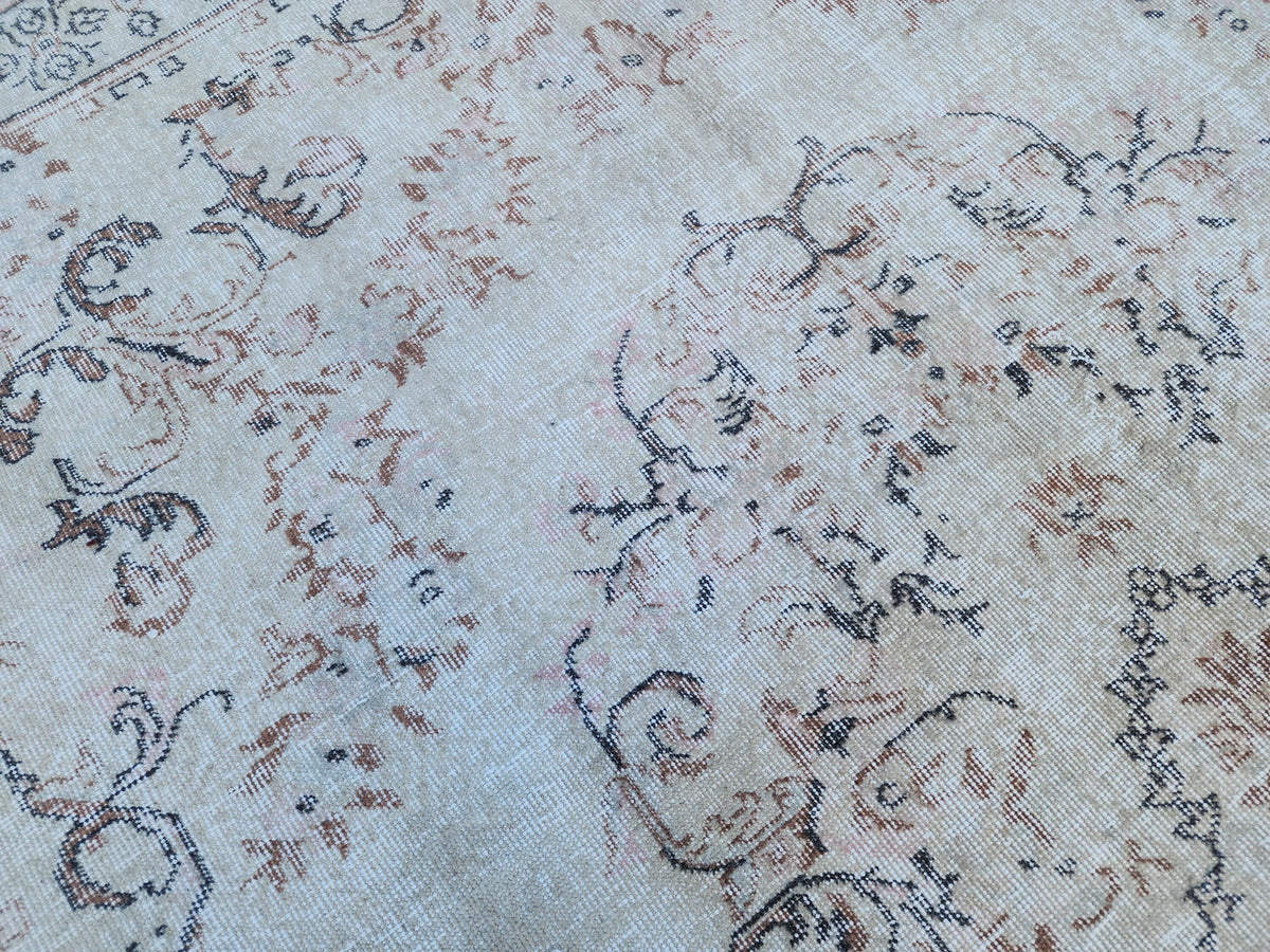 Muted Ivory Turkish Wool Rug 6x10: Semi Antique Neutral Rug