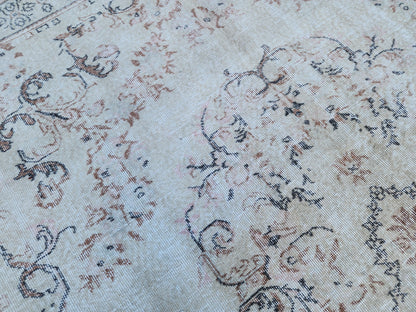 Muted Ivory Turkish Wool Rug 6x10: Semi Antique Neutral Rug