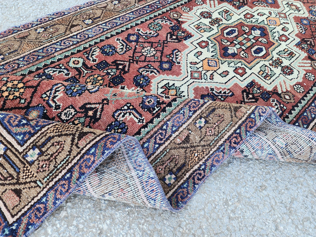 Antique Rustic Runner Rug 3x9: Hand Knotted, Persian Medallion Design