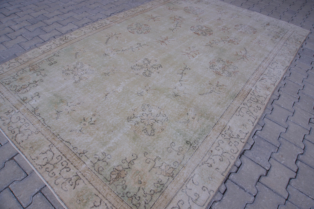 6x10 Neutral Rug, Floral Medallion Design, Turkish Hand Knotted