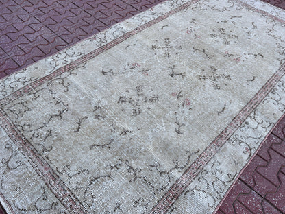 Handwoven Turkish Oushak Rug 4x7: Neutral Bohemian Wool Rug