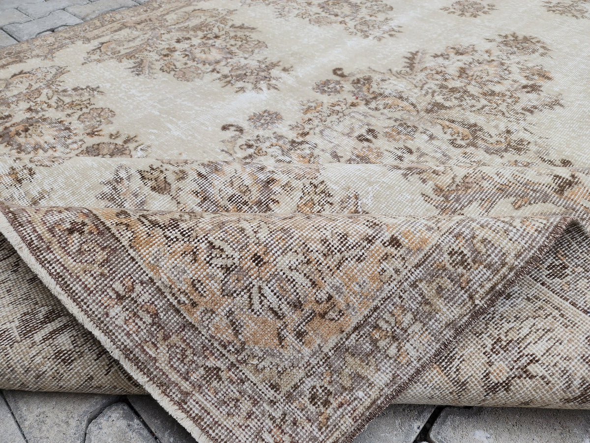 Vintage Turkish Isparta Rug 7x10: Cream & Gray Neutral Rug