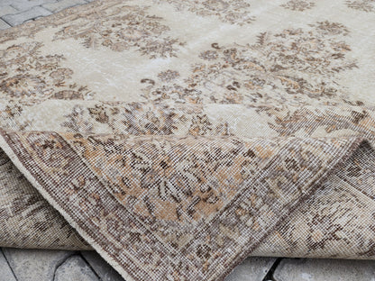 Vintage Turkish Isparta Rug 7x10: Cream & Gray Neutral Rug