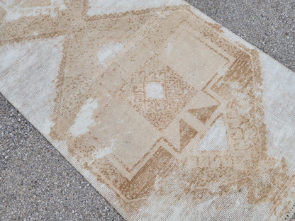 3x13 Hand-Knotted Turkish Wool Runner Rug, Neutral Hallway & Entryway Rug