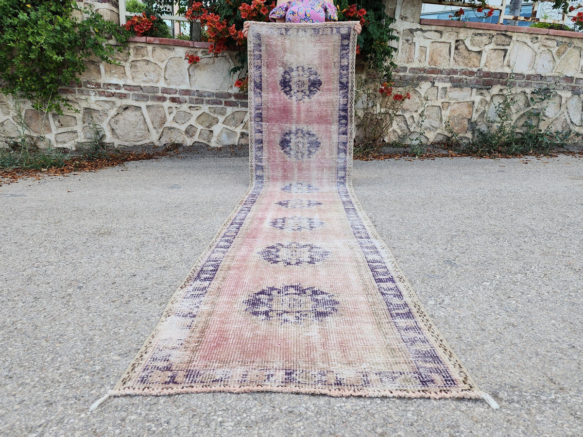 2x10 Hand Made Runner Rug, Turkish Oushak Carpet, Hallway Boho Decor
