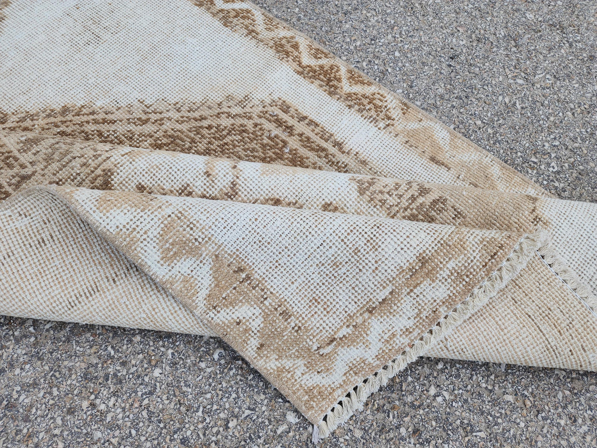 3x11 Wool Turkish Runner Rug: Neutral Rustic Hallway Entry Rug