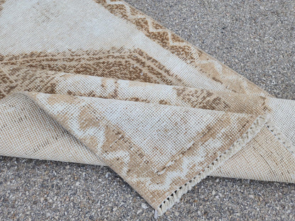 3x11 Wool Turkish Runner Rug: Neutral Rustic Hallway Entry Rug