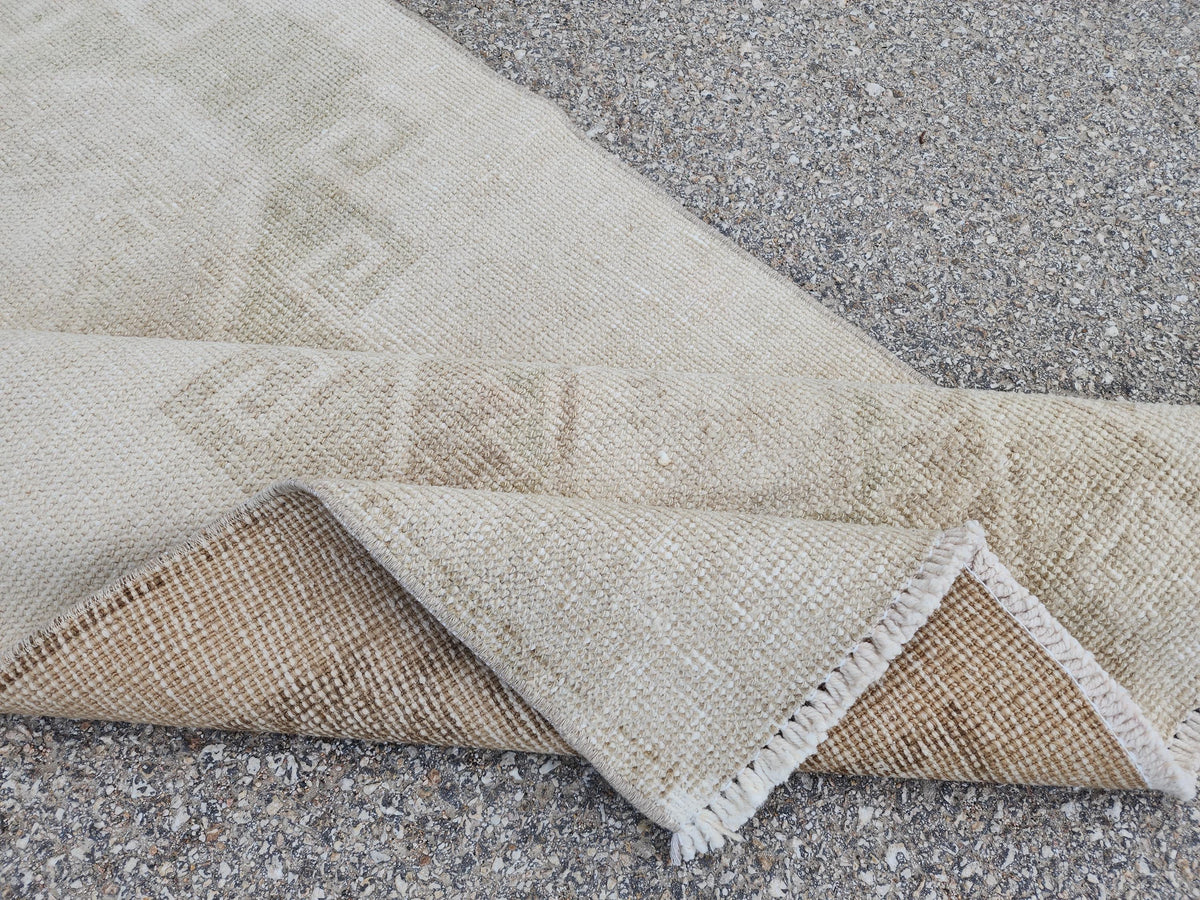 2x11 Neutral Runner Rug, Rustic Oriental Hallway Decor, Muted Wool