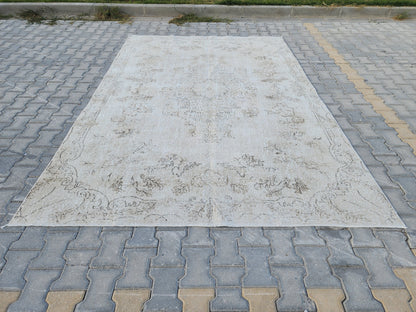 Neutral Rug 7x10, Turkish Hand Woven Oushak Design, Oreintal Living Room Decor