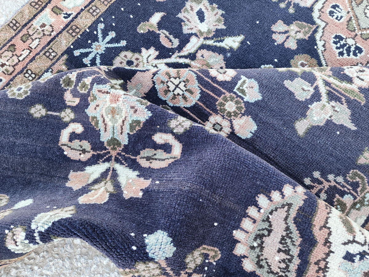 4x9 Hand Made Runner Rug: Navy Blue, Home Rustic Entry Decor