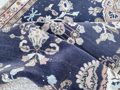 4x9 Hand Made Runner Rug: Navy Blue, Home Rustic Entry Decor
