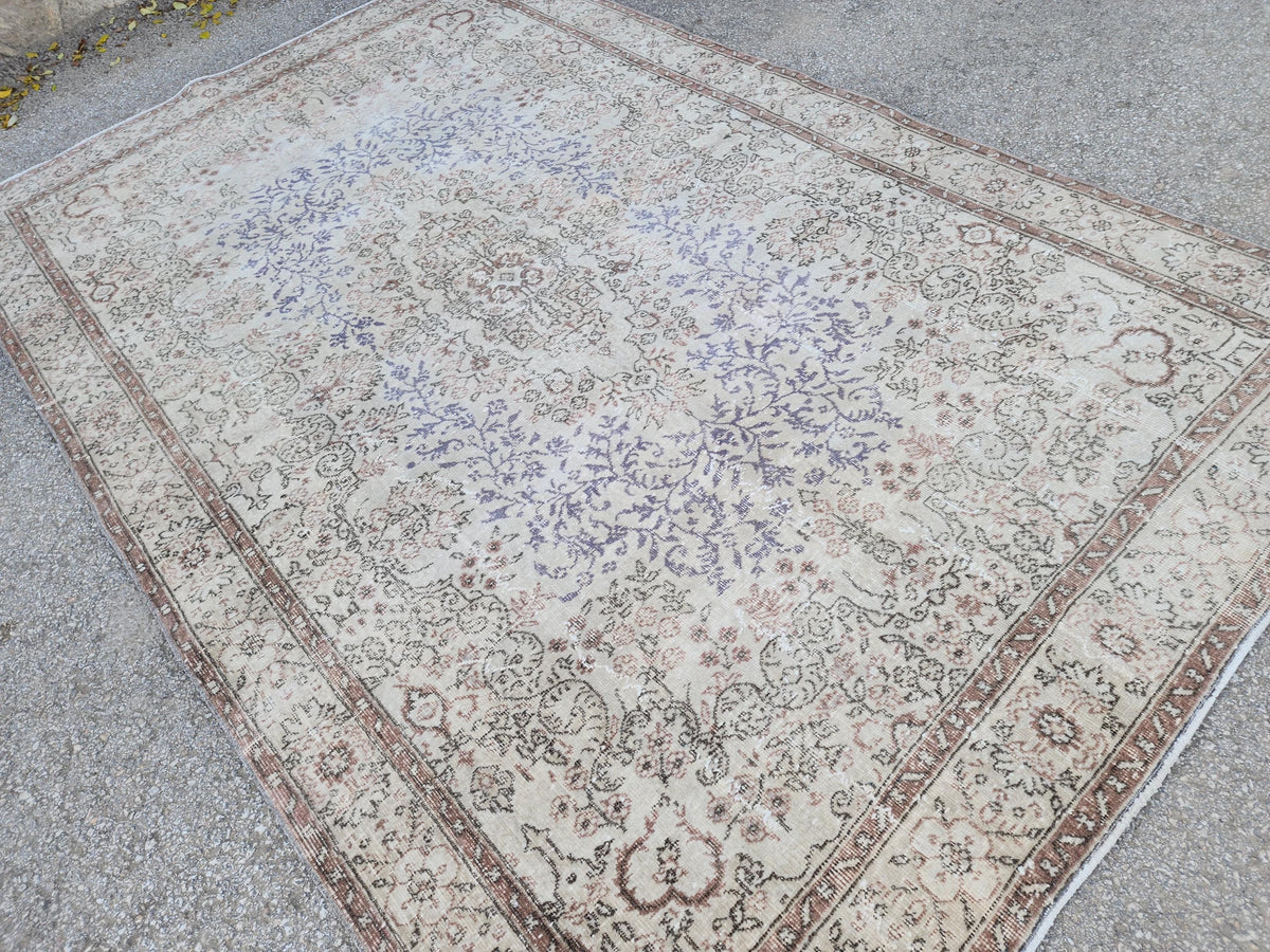 6x9 Oushak Neutral Rug: Hand Knotted Wool, Bohemian Home Decor