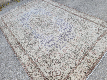 6x9 Oushak Neutral Rug: Hand Knotted Wool, Bohemian Home Decor