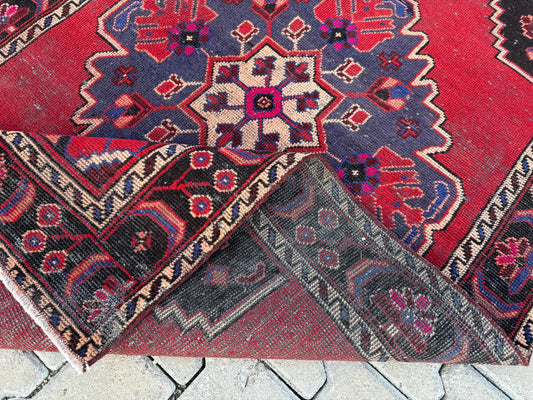 Vintage Red Oushak Rug 4x7: Handwoven Wool Boho Decor