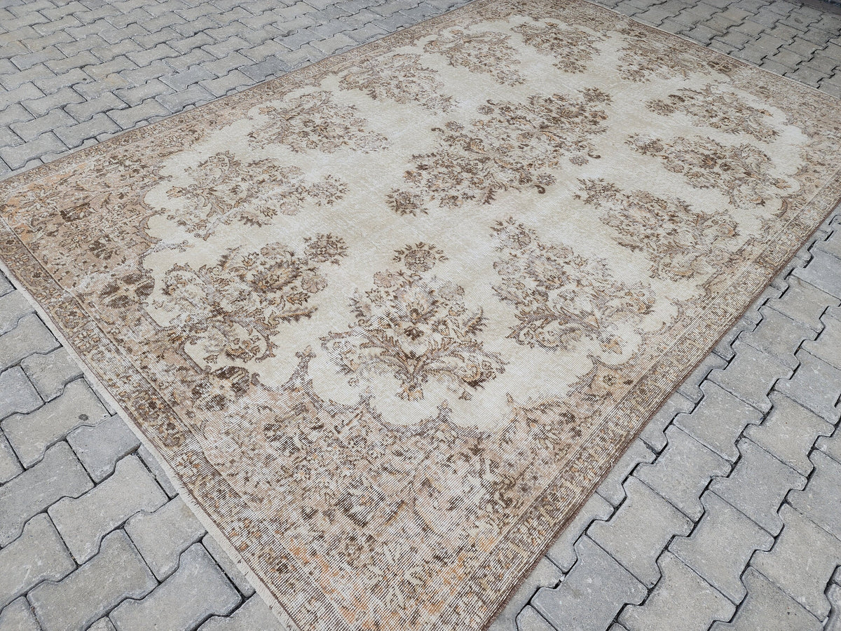 Vintage Turkish Isparta Rug 7x10: Cream & Gray Neutral Rug