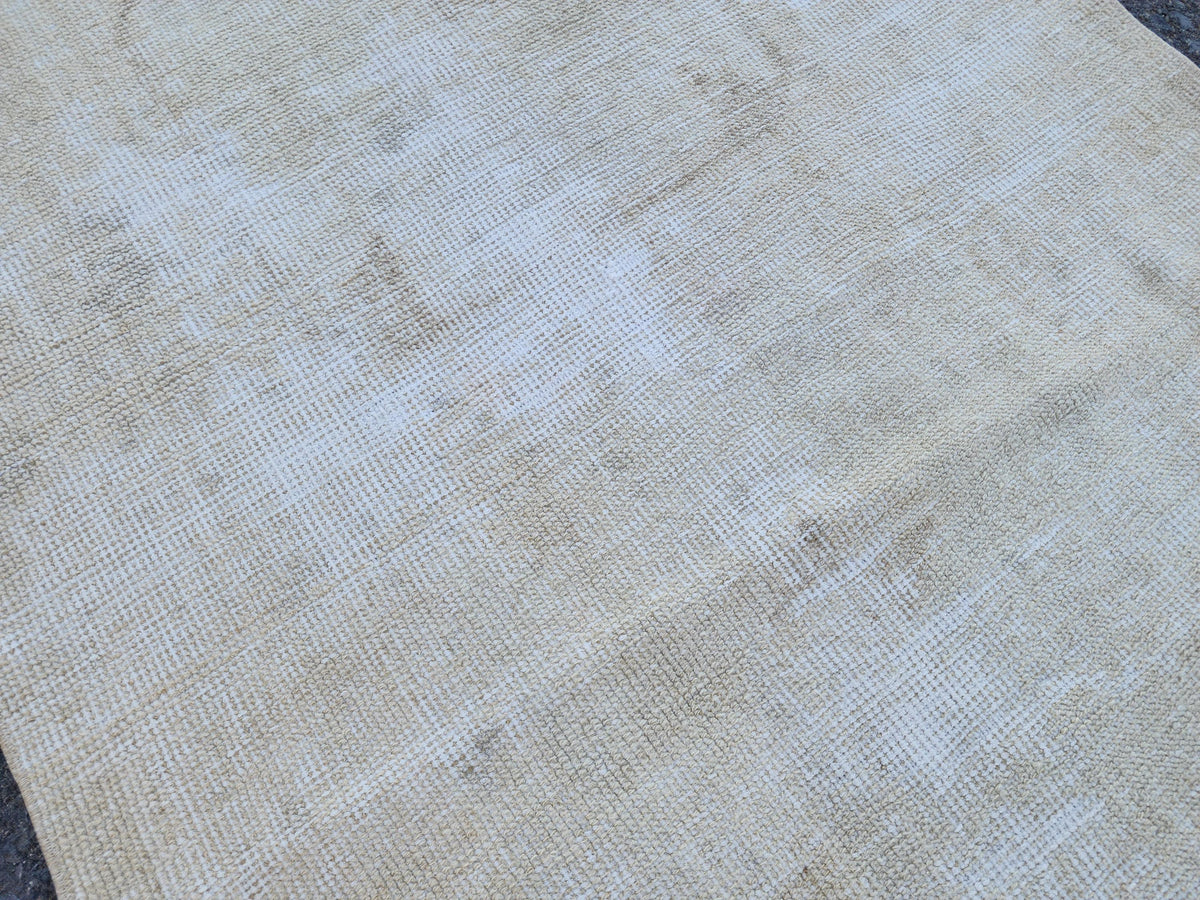 Muted Turkish Runner Rug 3x11, Farmhouse Decor, Neutral Hand Knotted Beige and White