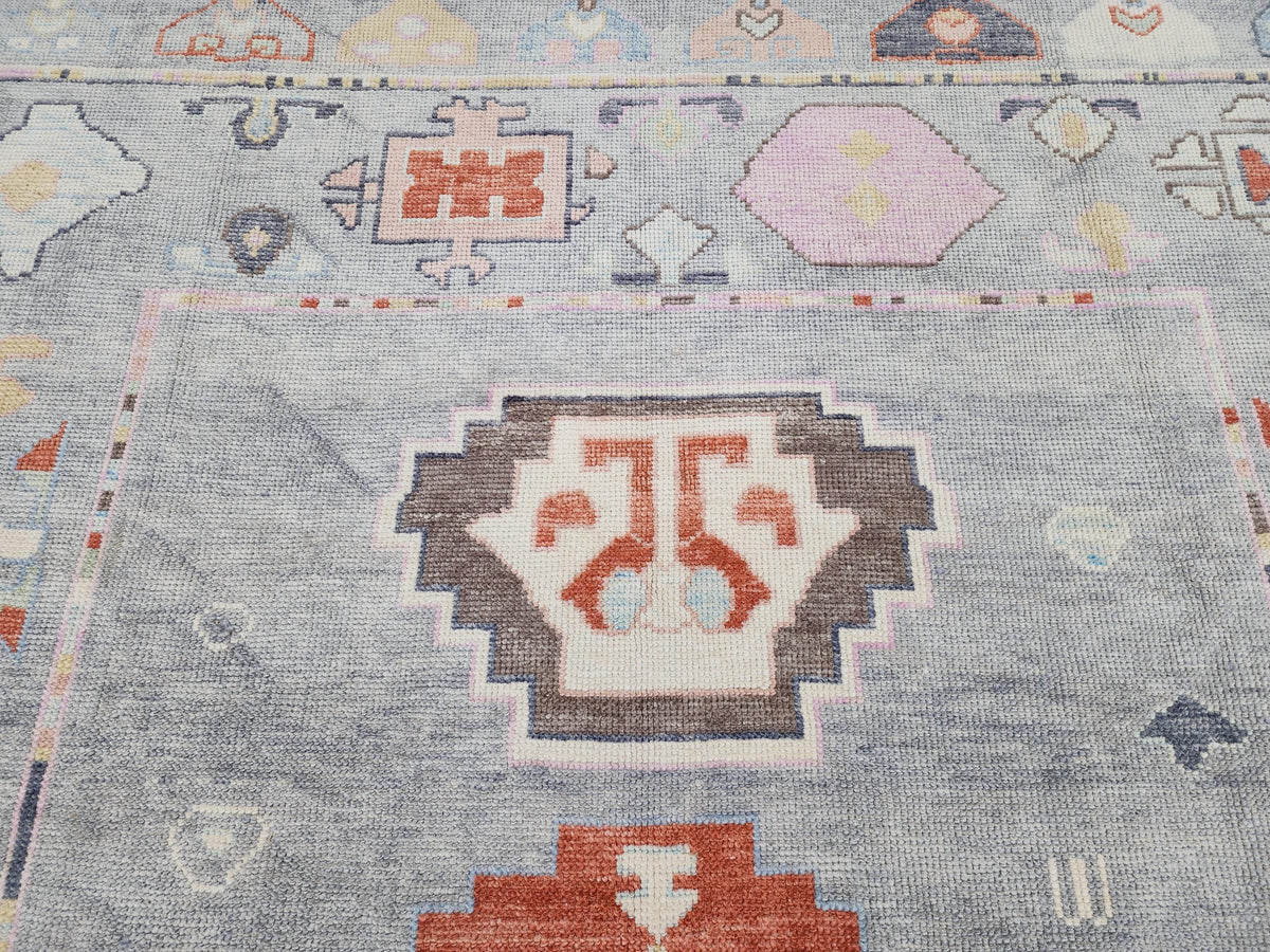 6x9 Gray Oushak Rug: Turkish Wool, Ocean Breeze Patina Blue Wool, Kitds Room Decor