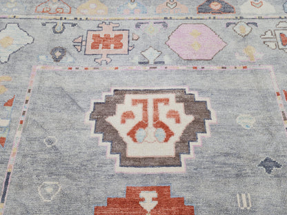 6x9 Gray Oushak Rug: Turkish Wool, Ocean Breeze Patina Blue Wool, Kitds Room Decor