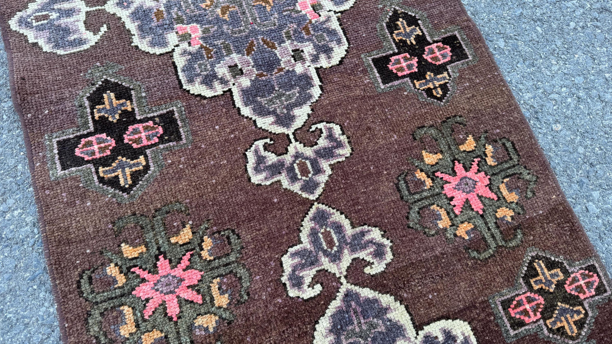 2x8 Kars Runner Rug, Hand Made Wool Rustic Decor, Brown and Beige