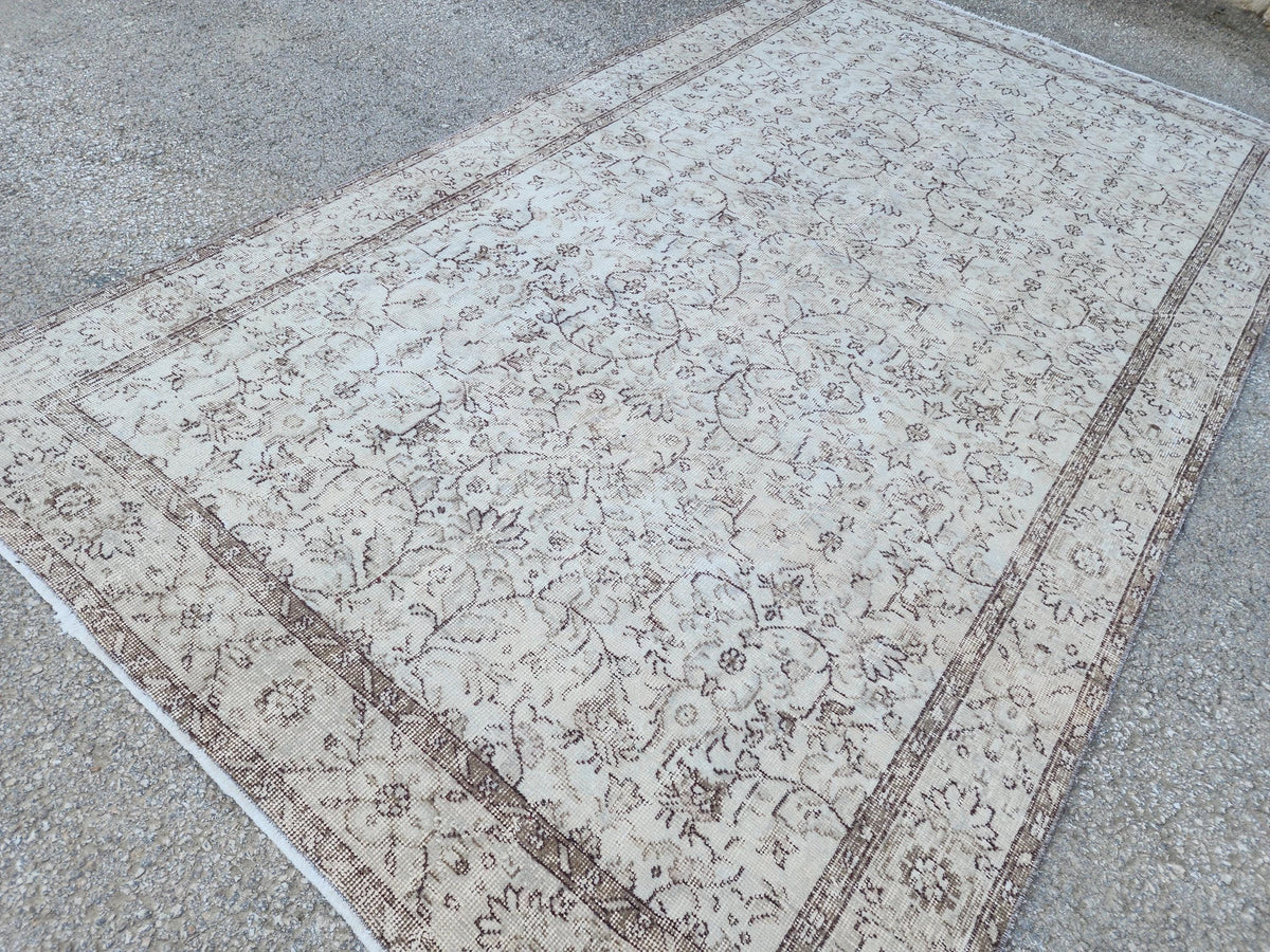 5x9 Neutral Wool Rug, Turkish Beige Hand Made, Dining Room Decor