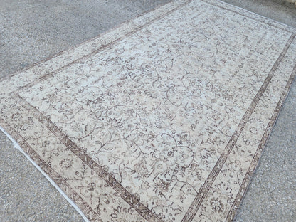 5x9 Neutral Wool Rug, Turkish Beige Hand Made, Dining Room Decor