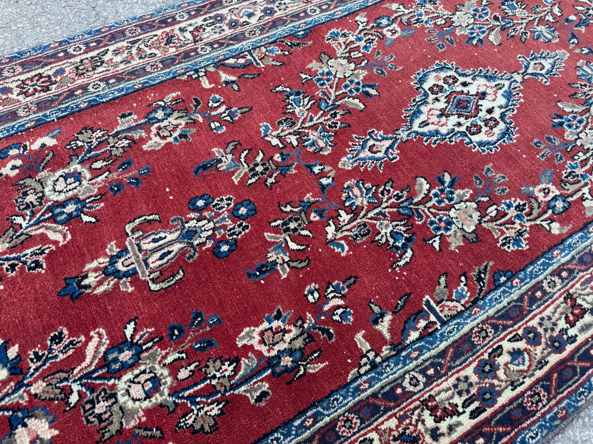 3x12 Persian Vintage Runner Rug: Hand Knotted, Flower Medallion design
