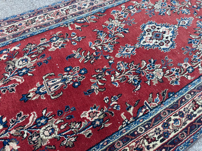 3x12 Persian Vintage Runner Rug: Hand Knotted, Flower Medallion design