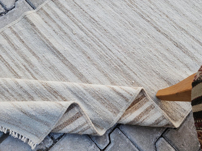 Neutral Turkish Kilim Runner Rug: 2.7x12, Handwoven Wool