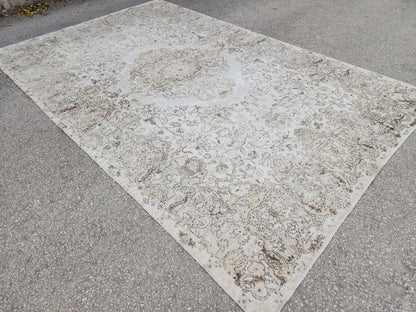 6x10 Green Vintage Rug: Oushak Medallion Hand‑Knotted Turkish Area Rug