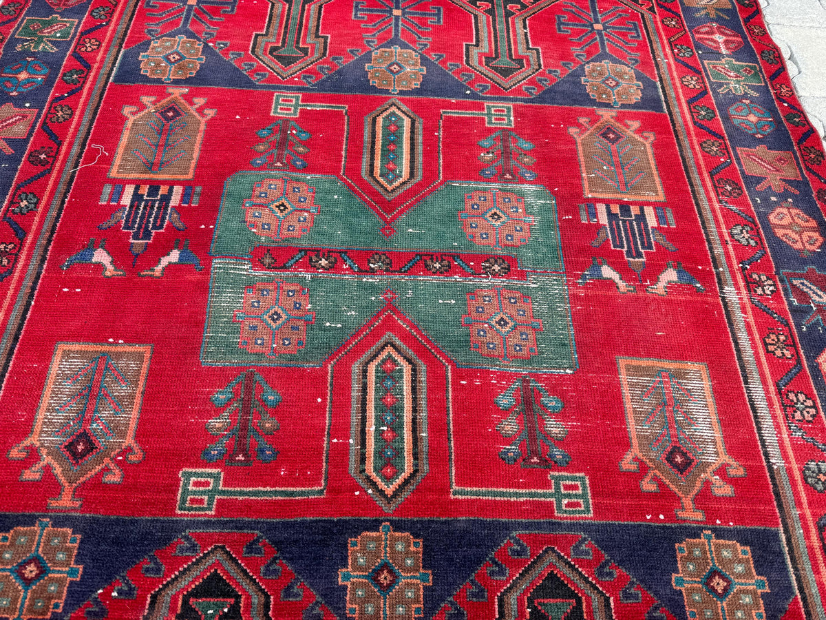 Handwoven Wool Area Rug 5x9: Red Bohemian Oriental Rug