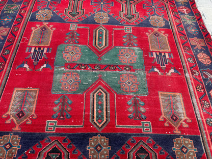 Handwoven Wool Area Rug 5x9: Red Bohemian Oriental Rug